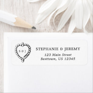 Eenvoudig Heart Black en White Address Label