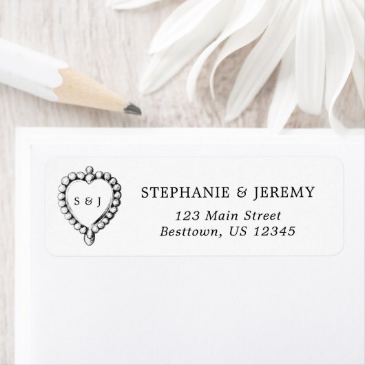 Eenvoudig Heart Black en White Address Label (Insitu)