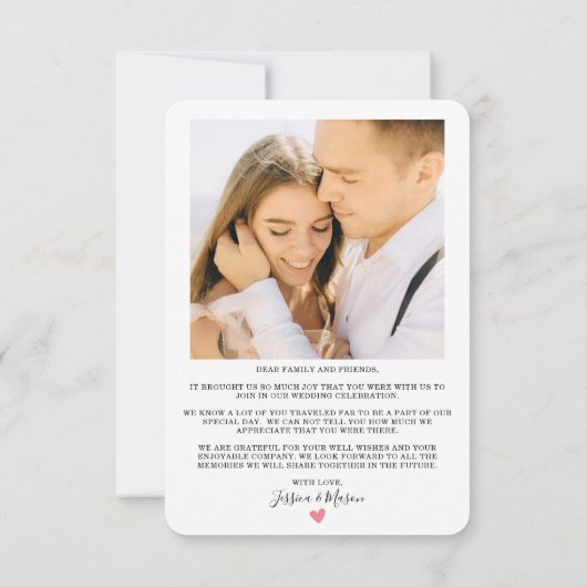 Eenvoudig Heart Script Weddenschap Hartelijk dank Bedankkaart (Achterkant)