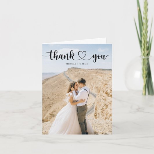 Eenvoudig Heart Script Weduwen Gevouwen Dank je ka Bedankkaart (Voorkant)