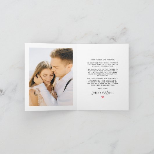 Eenvoudig Heart Script Weduwen Gevouwen Dank je ka Bedankkaart (Binnen)