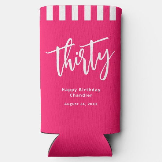 Eenvoudig Heet Roze en Wit 30ste Verjaardagsfeest Seltzer Blikjeskoeler (Achterkant)