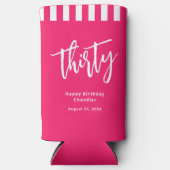 Eenvoudig Heet Roze en Wit 30ste Verjaardagsfeest Seltzer Blikjeskoeler (Voorkant)