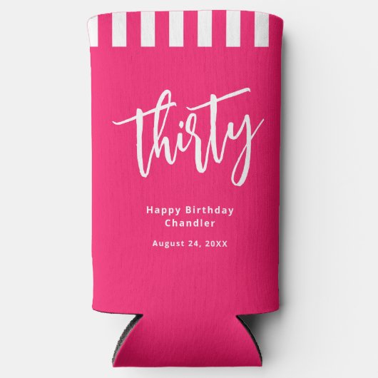 Eenvoudig Heet Roze en Wit 30ste Verjaardagsfeest Seltzer Blikjeskoeler (Voorkant)