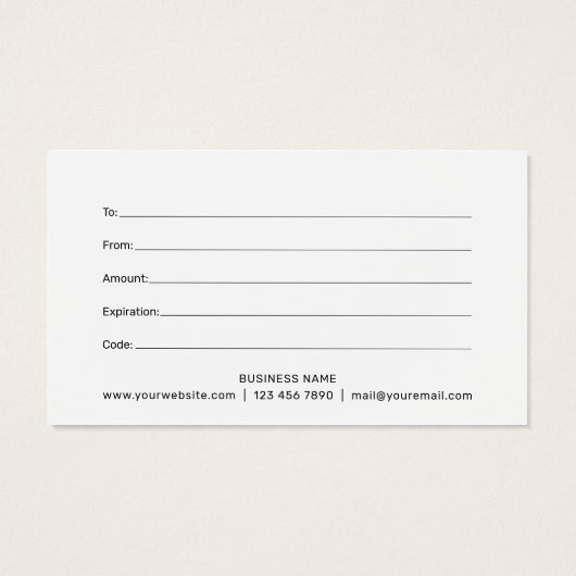 Eenvoudig helder geel modern cadeaubon met vet let visitekaartje (Achterkant)