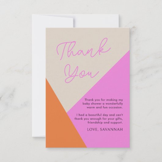 Eenvoudig Helder Modern Roze Sinaasappel Tricolor Bedankkaart (Voorkant)