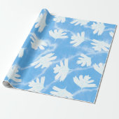 EENVOUDIG HEMELBLAUW MET WITTE BLADEREN WATERVERF CADEAUPAPIER (Uitgerold)