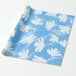 EENVOUDIG HEMELBLAUW MET WITTE BLADEREN WATERVERF CADEAUPAPIER