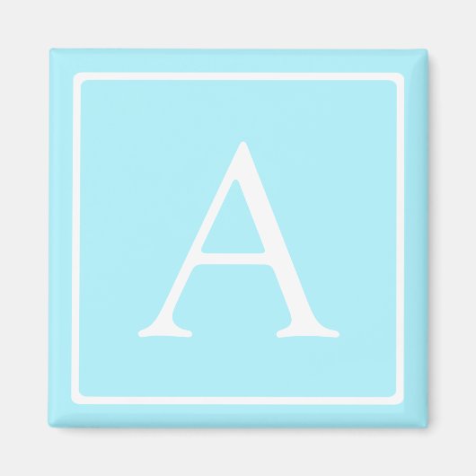 Eenvoudig Hemelblauw Monogram Magneet (Voorkant)