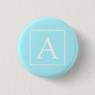 Eenvoudig Hemelblauw Monogram Ronde Button 3,2 Cm