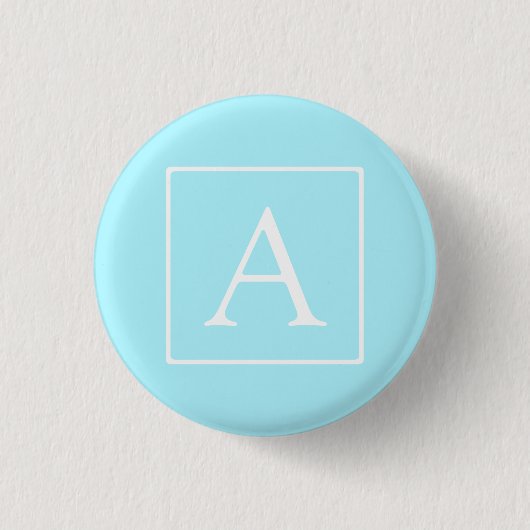 Eenvoudig Hemelblauw Monogram Ronde Button 3,2 Cm (Voorkant)