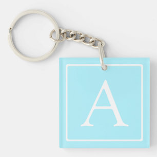 Eenvoudig Hemelblauw Monogram Sleutelhanger