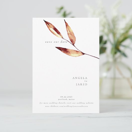Eenvoudig Herfst Waterverf Foliage Terracotta Save The Date (Staand voorkant)