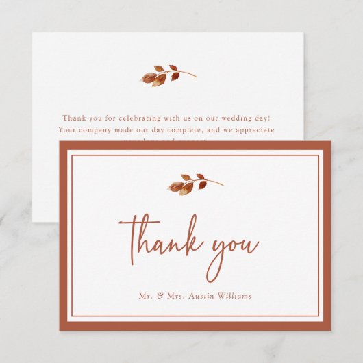 Eenvoudig herfsthuwelijk bedankkaart (Voorkant / Achterkant)