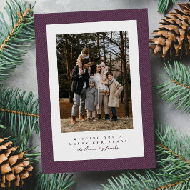 Eenvoudig herringbone frame paarse kerstfoto feestdagenkaart