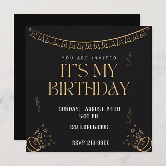 Eenvoudig, het is mijn verjaardag | Goud op zwarte Kaart (Voorkant / Achterkant)