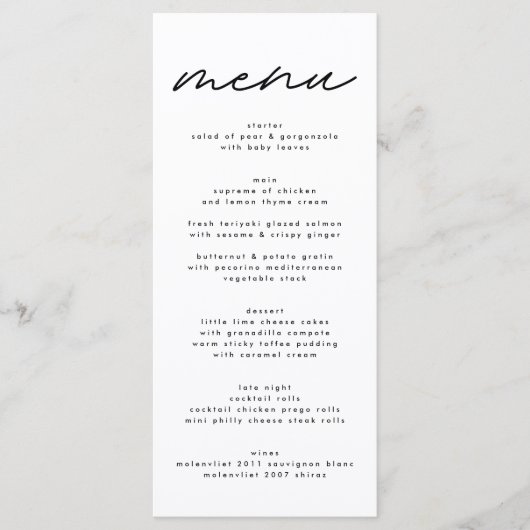 Eenvoudig het Menu van het Zwart-withuwelijk van E (Voorkant)