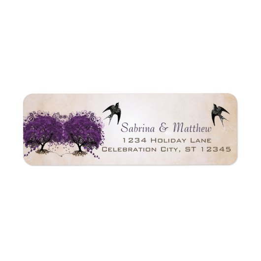 Eenvoudig het Paarse Heart Leaf Tree Weddenlabel v Etiket (Voorkant)