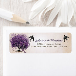 Eenvoudig het Paarse Heart Leaf Tree Weddenlabel v Etiket