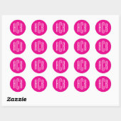 Eenvoudig hete roze en witte drieletter-monogram ronde sticker (Vel)