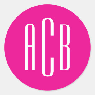 Eenvoudig hete roze en witte drieletter-monogram ronde sticker