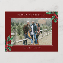 Eenvoudig Holly Berry Aangepast Foto Rood Kerstfee Feestdagenkaart