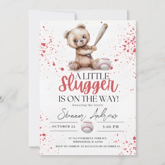 Eenvoudig honkbal Baby shower Een beetje Slugger Kaart (Voorkant)