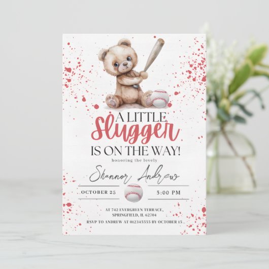 Eenvoudig honkbal Baby shower Een beetje Slugger Kaart (Staand voorkant)