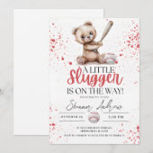 Eenvoudig honkbal Baby shower Een beetje Slugger Kaart (Voorkant / Achterkant)