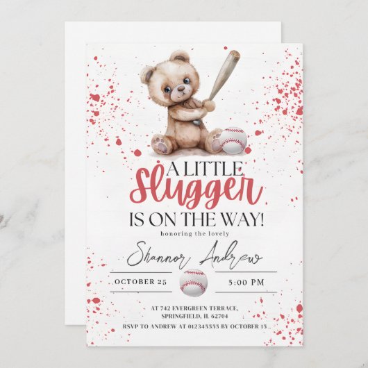 Eenvoudig honkbal Baby shower Een beetje Slugger Kaart (Voorkant / Achterkant)