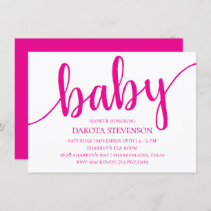 Eenvoudig Hot Pink Script   Bloeiend Baby shower Kaart