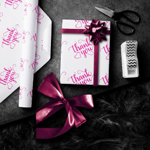 Eenvoudig hot-pink script   Magenta Heart Dank je  Cadeaupapier