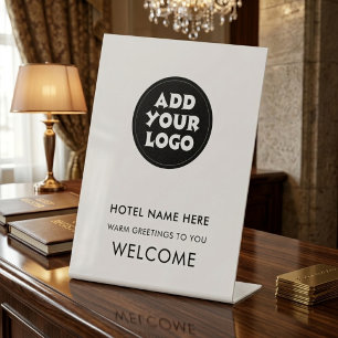 Eenvoudig hotel welkomstbord logo & naam elke kleu reclamebord met voetstuk