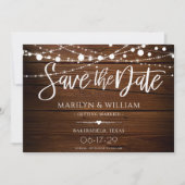 Eenvoudig Hout en String Lights Rustieke bruiloft Save The Date (Voorkant)