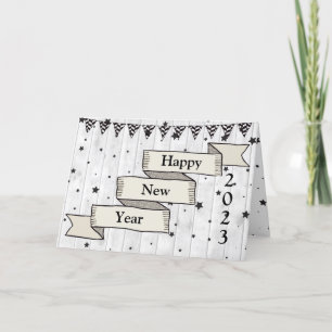 Eenvoudig  hout - Minimalistisch jaar 2023 Feestdagen Kaart