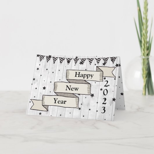 Eenvoudig hout - Minimalistisch jaar 2023 Feestdagen Kaart (Voorkant)