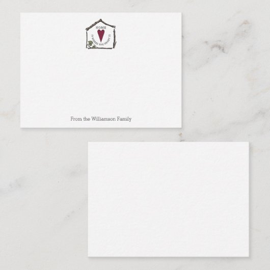 Eenvoudig huis is waar het hart een aangepaste not notitiekaartje (Voorkant / Achterkant)