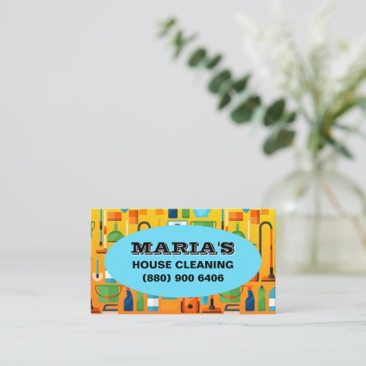 Eenvoudig huis schoonmaken Janitorial Visitekaartj Visitekaartje (Staand voorkant)