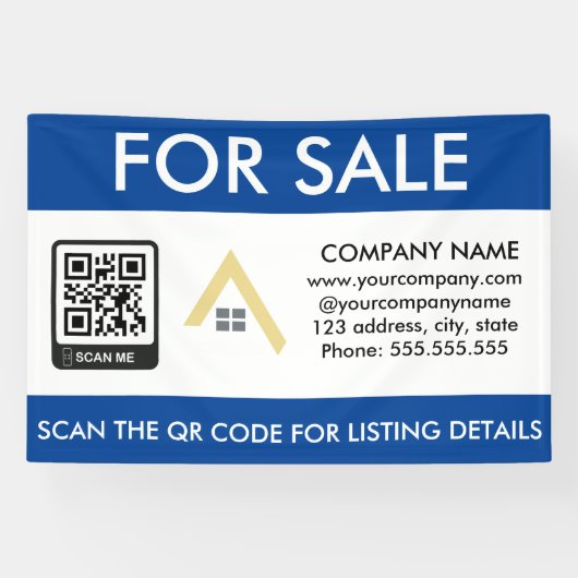 Eenvoudig huis te koop QR Code Business Logo Sign Spandoek (Horizontaal)