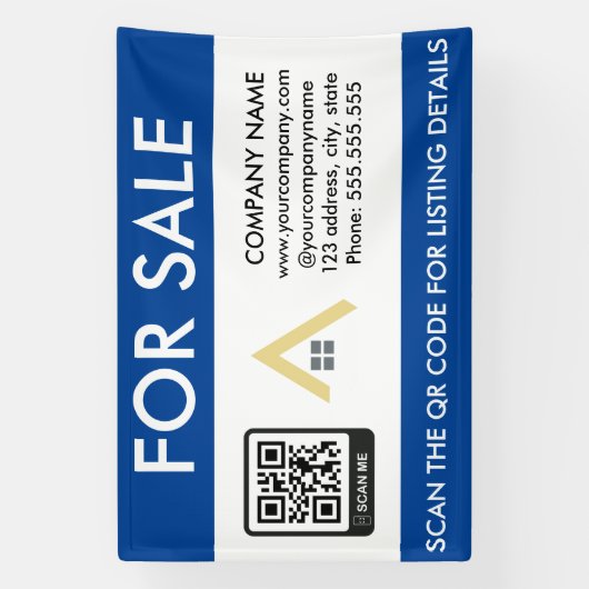 Eenvoudig huis te koop QR Code Business Logo Sign Spandoek (Verticaal)