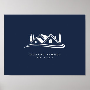 Eenvoudig Huislogo Navyblauw Makelaar, Vastgoed Poster