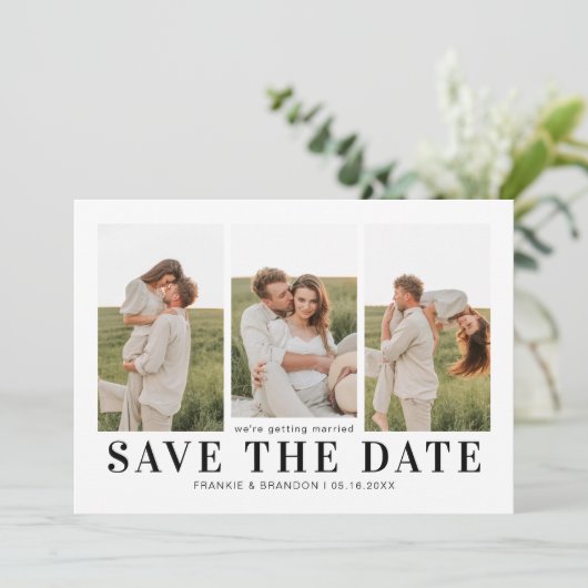 Eenvoudig Huwelijk 3 Foto's Save the Date (Staand voorkant)
