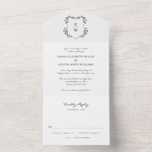 Eenvoudig huwelijk all in one uitnodiging (Binnen)