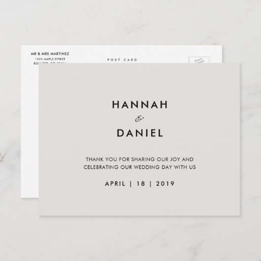 Eenvoudig huwelijk bedankt briefkaart (Voorkant / Achterkant)