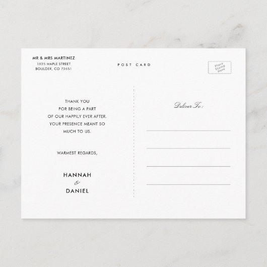 Eenvoudig huwelijk bedankt briefkaart (Achterkant)