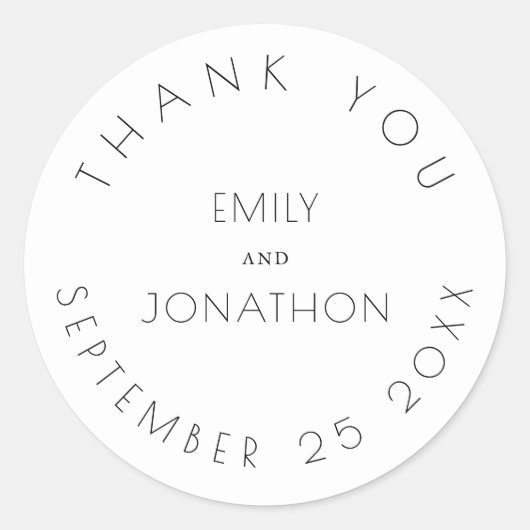 Eenvoudig huwelijk Dank je naam Datum wit Ronde Sticker (Voorkant)