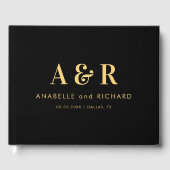 Eenvoudig huwelijk met zwarte en goudmonogram gastenboek (Voorkant)