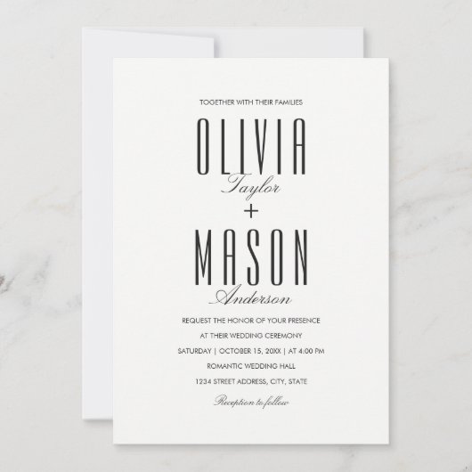 Eenvoudig huwelijk nodigt moderne elegante typogra kaart (Voorkant)