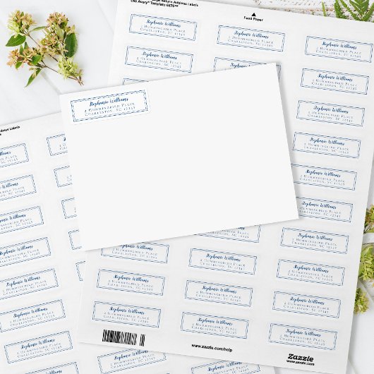 Eenvoudig huwelijk RSVP Retouradres Blauw Wit Etiket