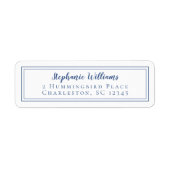 Eenvoudig huwelijk RSVP Retouradres Blauw Wit Etiket (Voorkant)